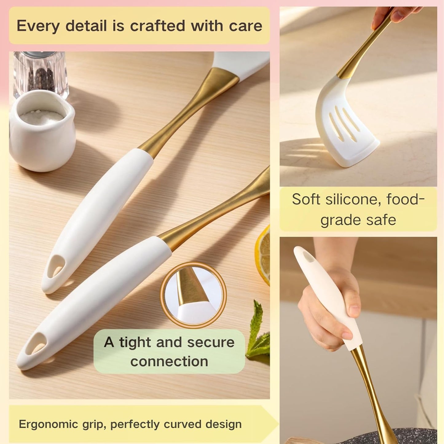 White Silicone Cooking Utensils Set-Non-Toxic, Heat Resistant, BPA Free Kitchen Utensils Set with Spatula, Spoon, Whisk & Tongs-Non-Stick& Dishwasher Safe for Nonstick Cookware