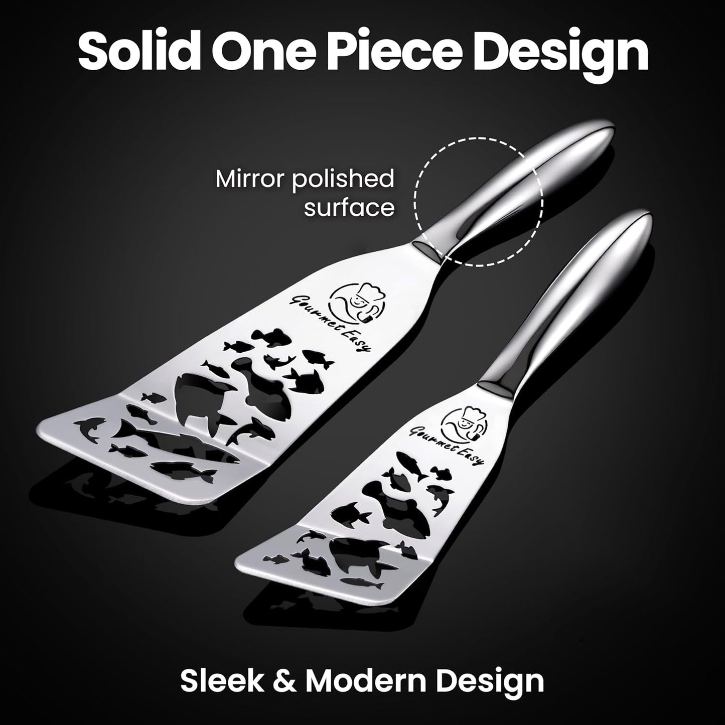 Gourmet Easy Fish Spatula Set, Ultra-Thin Edge for Easy Turning & Flipping | Stainless Steel, Kids Friendly, Ergonomic Non-Slip Grip for Secure Control, Versatile Use, Dishwasher Safe, 5-Year Warranty