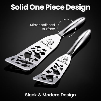 Gourmet Easy Fish Spatula Set, Ultra-Thin Edge for Easy Turning & Flipping | Stainless Steel, Kids Friendly, Ergonomic Non-Slip Grip for Secure Control, Versatile Use, Dishwasher Safe, 5-Year Warranty