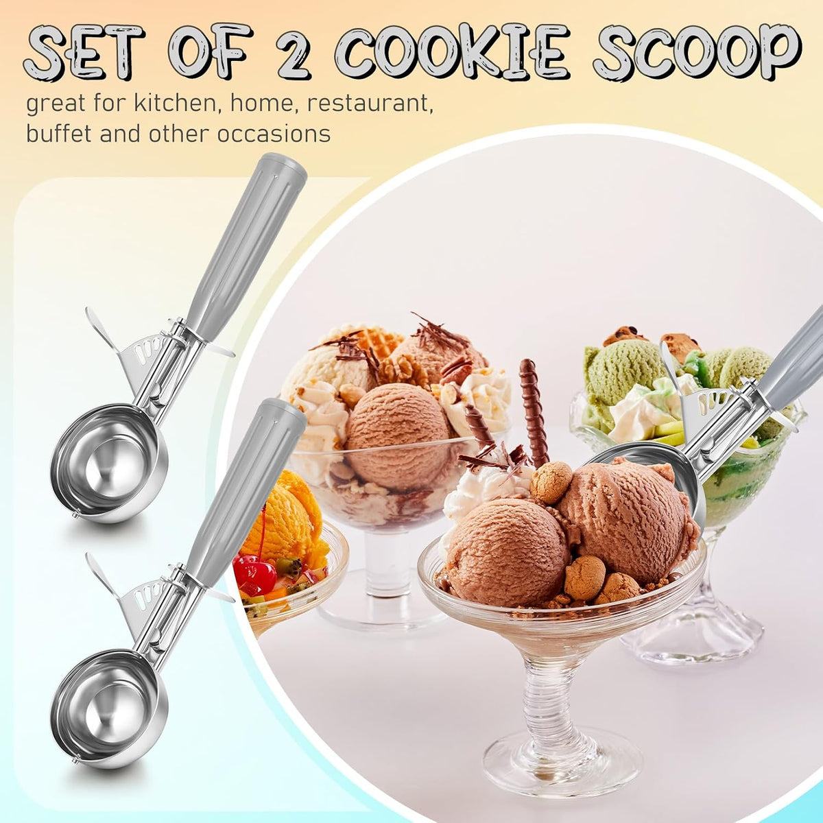 Reallnaive Ice Cream Scooper with Trigger, 4 oz, Gray