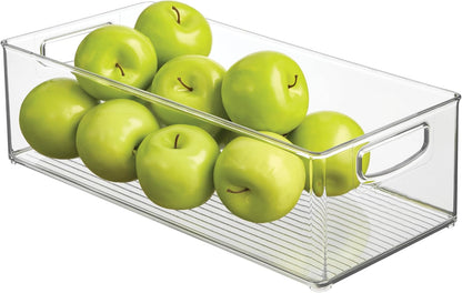Plastic Stackable Pantry Bin - Organizer Bin with Handles for Cabinets or Fridge - Set of 4 - Clear