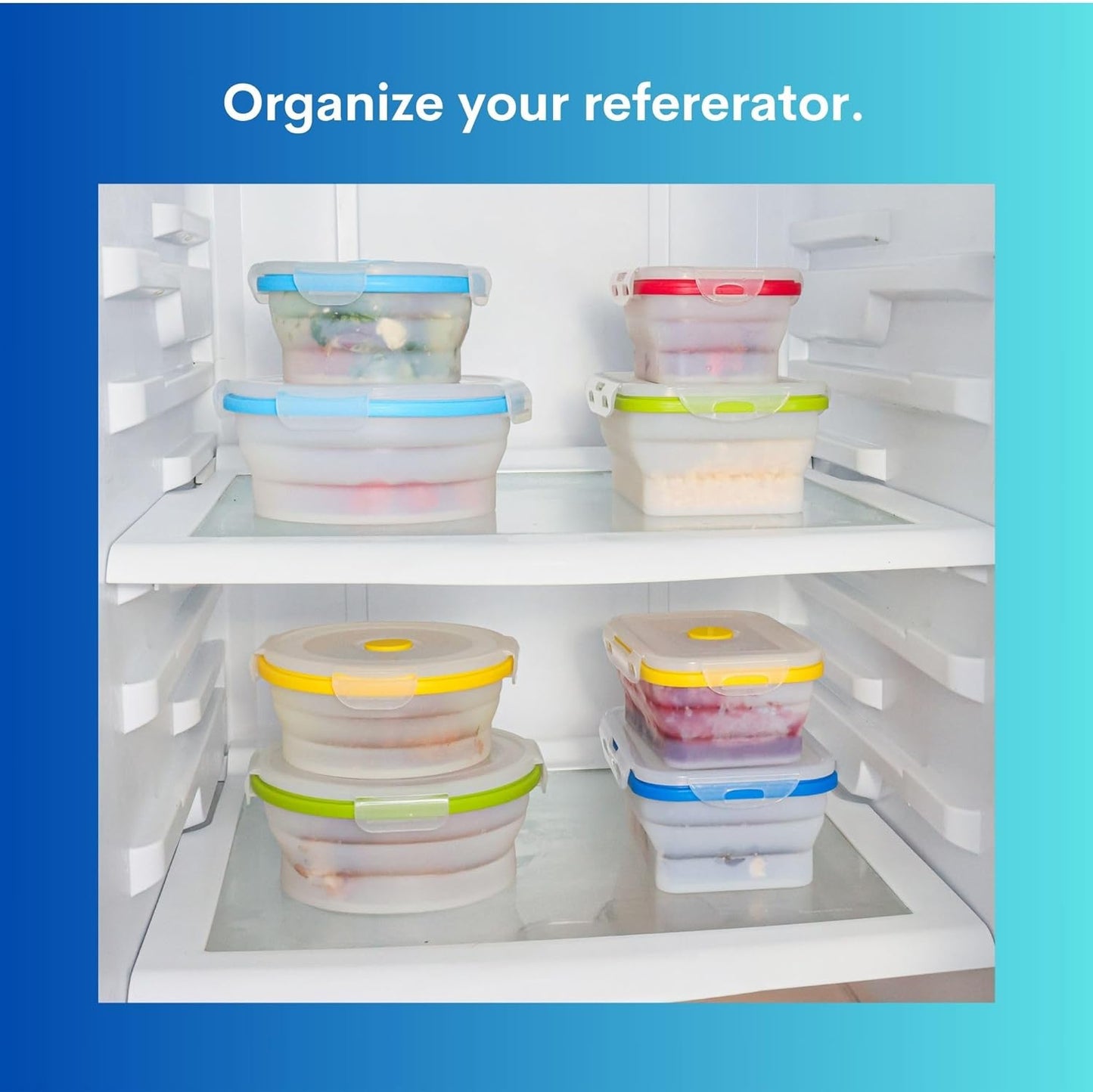 ECOBERI Collapsible Silicone Food Storage Containers, BPA Free, Microwave, Freezer and Dishwasher Safe, Lunch, Meal Prep, Travel, Space-Saving