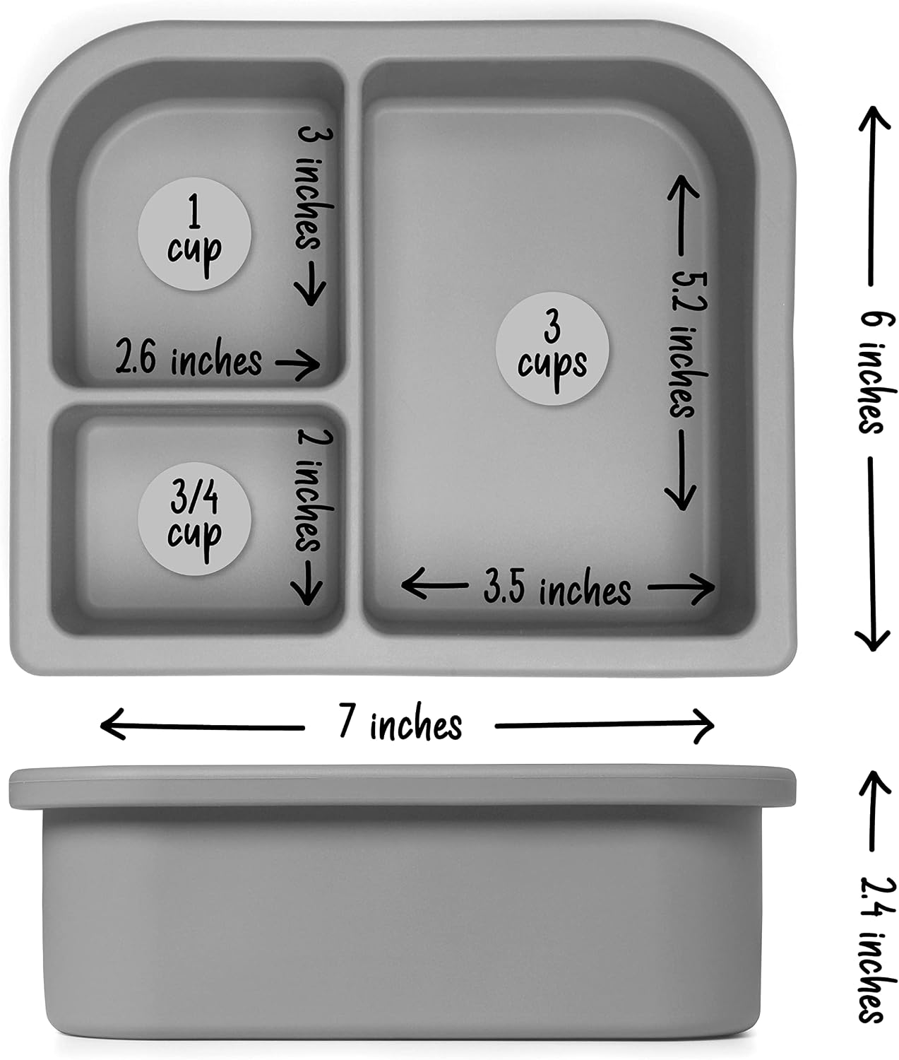 PrimaStella Unbreakable Silicone Lunch Box for Kids and Adults - Divided Leak Proof Bento Box (Slate Blue)