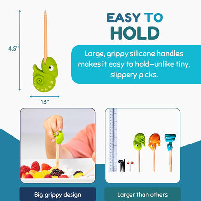 Food Picks for Kids – Kids Food Picks for Lunchbox, Self Feeding Utensils for Picky Eaters, Feeding Therapy Tools, BPA Free, Animal Design (3-Pack)