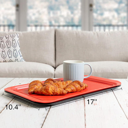 TP Grilling Prep and Serve Trays, 17 x 10.5 inch BBQ Trays for Cooked and Raw Foods, Set of 2 Melamine Serving Platters for Meats, Grill Accessories, Black and Red