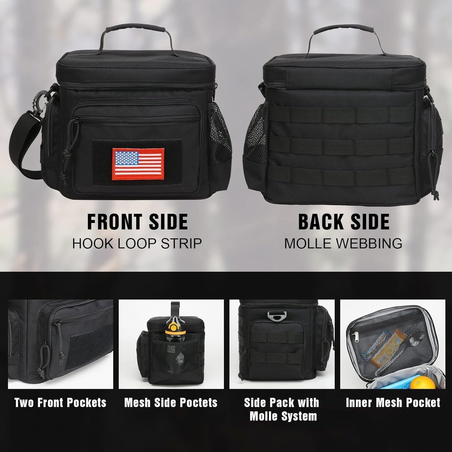 Lunch Box for Men, Tactical Lunch Bag MOLLE Webbing Leakproof Insulated Lunch Cooler Women Adult Meal with Adjustable Shoulder Strap Lunch Pail (Blue)