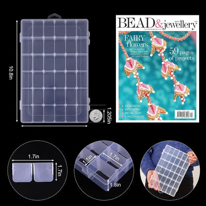 2 Pack Clear Bead Organizer Tackle Box with Adjustable Dividers for Jewelry Art Craft Containers 36 Grids Compartment with 5 Sheets Label Stickers