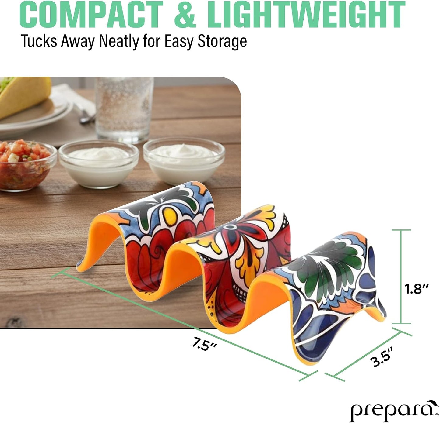 Prepara Taco Holder, Day of the Dead Design - Decorative Soft/Hard Shell Stand, Durable Melamine Food Organizer for Día de los Muertos, Festive Serveware for Taco Nights & Restaurant Use (3-Pack)