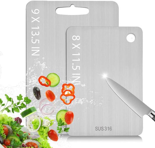 Kant Stainless Steel Cutting Board with Lip, Steel Cutting Boards for Kitchen Non-Toxic Dishwasher Safe Chopping & Kneading Board for Dough Meat/Vegetable/Fruit/Bread/Baking Gift-Ready(S+L)