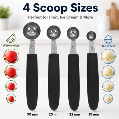4 Pack Melon Baller Scoop Set, Stainless Steel Fruit Scoopers