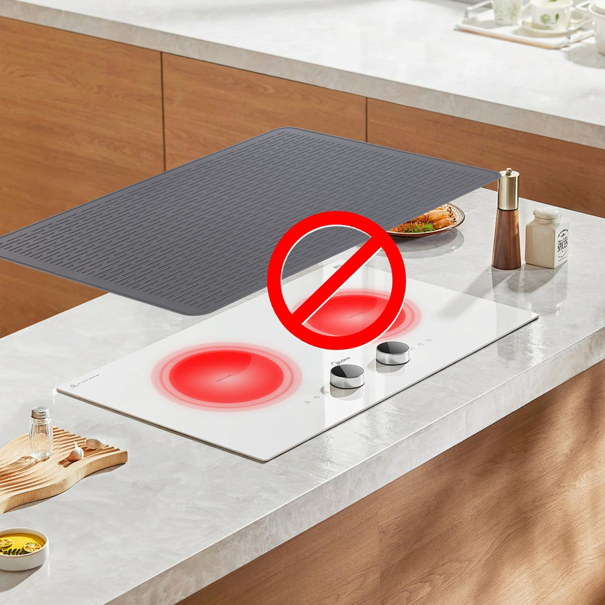YUHFERA Stove Top Cover for Electric Stove - Silicone Stove Mat for Glass Top, Glass Cooktop Protector For Kitchen,Multi-functional Oven Covers for Electric Stove (Black,28 x 20)