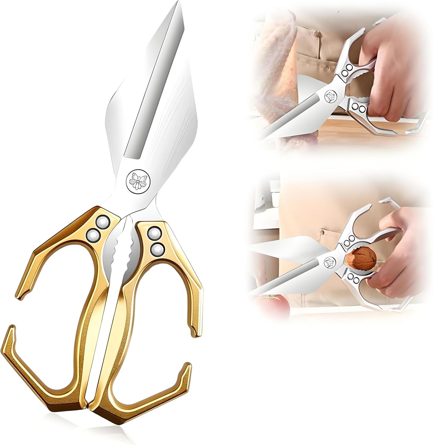 Multifunctional Heavy-Duty Kitchen Shears, Stainless Steel Kitchen Scissors for Food, Poultry Shears, Poultry, Meat, Seafood, Bone Cutting, Dishwasher Safe Ergonomic Handle (Sliver)