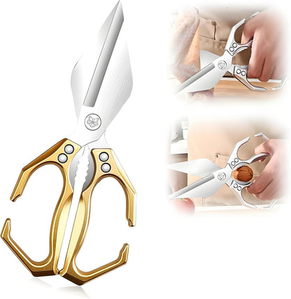 Multifunctional Heavy-Duty Kitchen Shears, Stainless Steel Kitchen Scissors for Food, Poultry Shears, Poultry, Meat, Seafood, Bone Cutting, Dishwasher Safe Ergonomic Handle (Sliver)