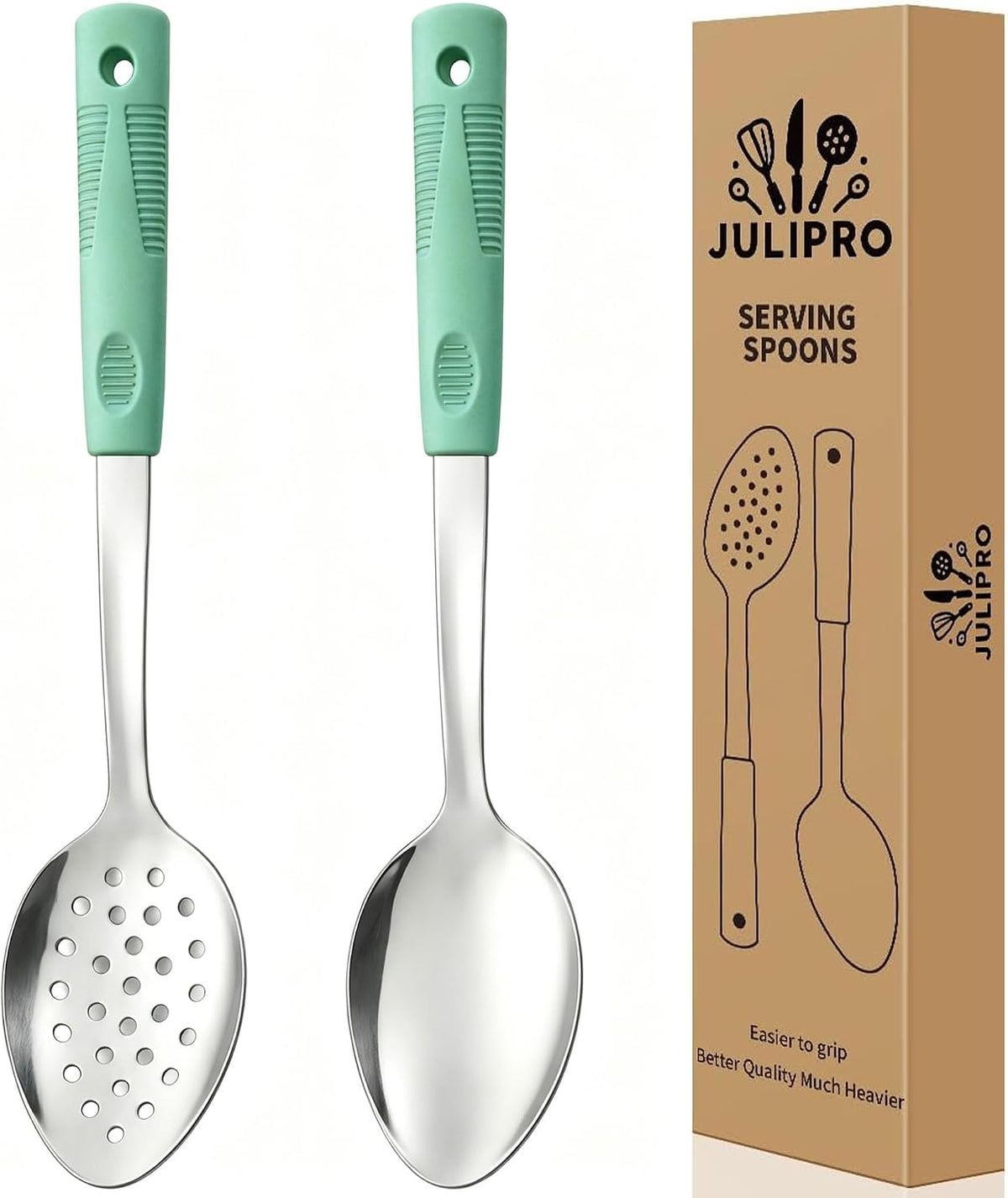 2-Piece Serving Spoons, 11-Inch, Solid & Slotted, Platinum Silicone