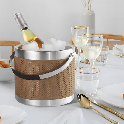 3.2L Double Wall Stainless Steel Ice Bucket with Lid,Scoop, Updated Insulated Ice Bucket for Cocktail Bar and Parties