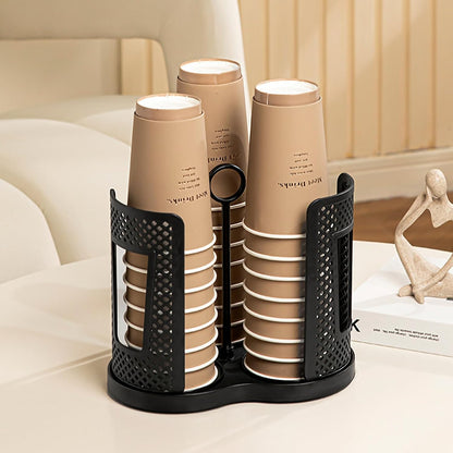 Rotating Coffee Cup Holder, Cup Dispenser with 4 Compartments, Plastic Cups Lid Organizer for Countertop, Coffee Station, Home, Office (white)