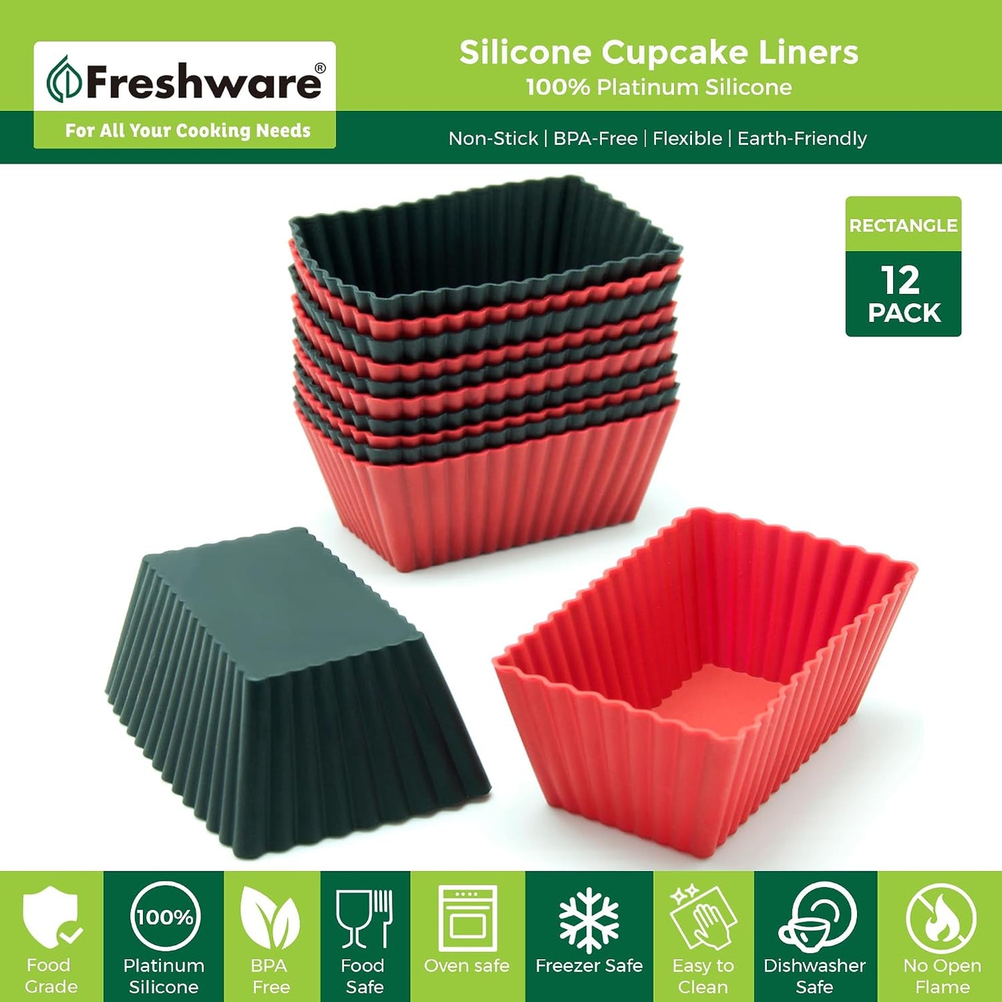 Freshware Cupcake Liners, Pack of 12 Silicone Muffin Cups, 3 Inch Baking Cups, Reusable & Non-stick Cupcake Liners for Party Halloween Christmas, Flower