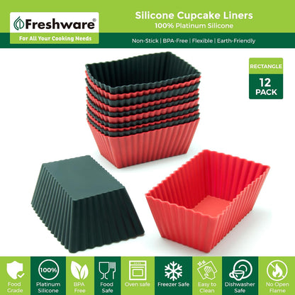 Freshware Cupcake Liners, Pack of 12 Silicone Muffin Cups, 3 Inch Baking Cups, Reusable & Non-stick Cupcake Liners for Party Halloween Christmas, Flower