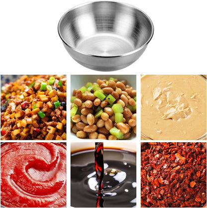 12pcs Sauce Dishes 3.2 Inch Stainless Steel Round Seasoning Dishes Bowls Condiment Cups Sushi Dipping Small Dish Bowl Saucers Mini Appetizer Plates Silver Color