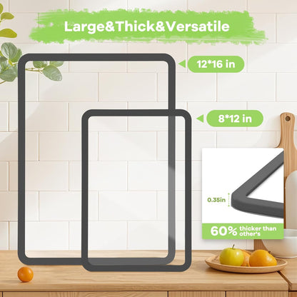 Cutting Board, Tempered Glass Cutting Board for Kitchen Counter, 2Pcs Chopping Board Set with Non-Slip Silicone Edges, Heat Resistant, Dishwasher Safe, Kitchen Decoration