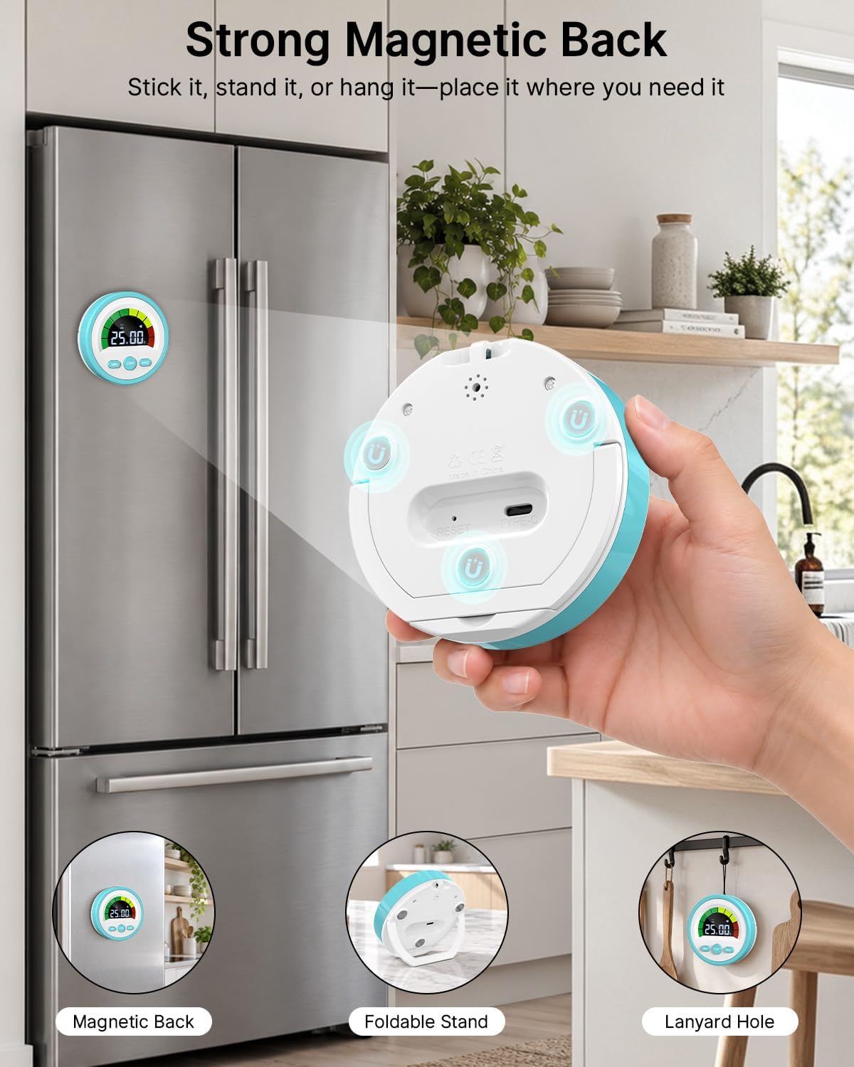 Digital Magnetic Kitchen Timer for Cooking, Rechargeable, Loud Alarm