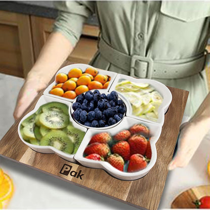 Pak Acacia Wood Serving Tray, 12" Square, Natural Brown & White, 5-Piece Set, Dishwasher Safe, Freezer & Microwave Safe, Perfect for Appetizer, Veggie, Taco, Fruit Platter