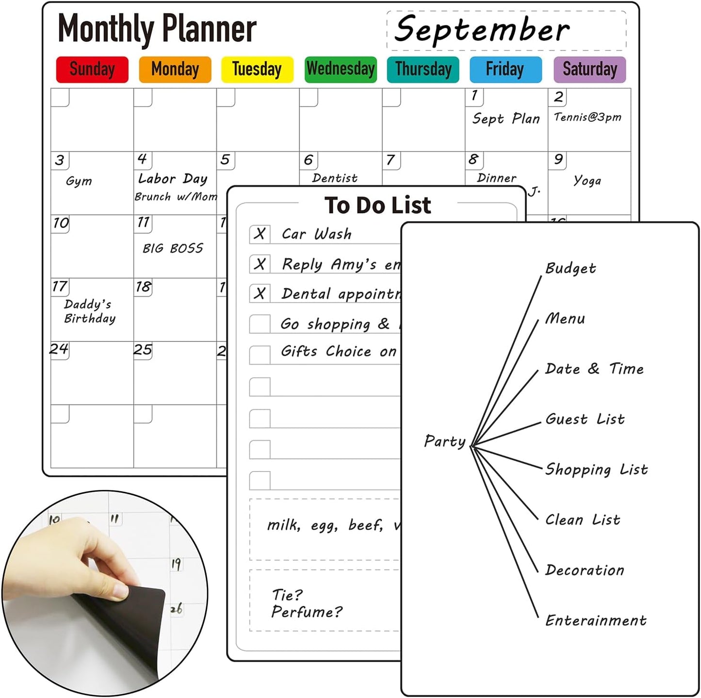ZazzyKid Magnetic Dry Erase Calendar for Fridge: Pack of 3-14.6” x 11.6” Magnetic Monthly Planner + 7.3” x 11.6” To Do List Pad & Fridge Whiteboard