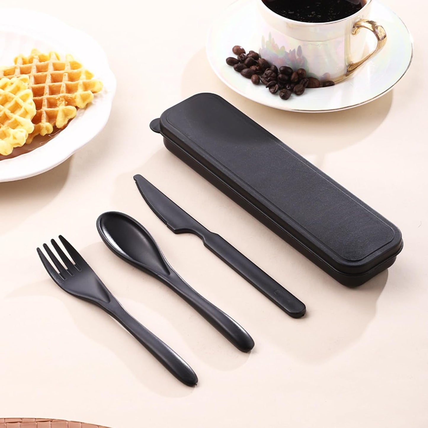 Reusable Travel Utensils with Case, Wheat Straw Portable Plastic Fork Spoons Knife Tableware, Eco-Friendly BPA Free Camping Cutlery for Lunch Box Accessories Work Picnic or Daily Use (Purple)