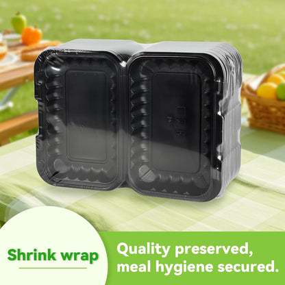 Meal Prep Container Reusable 40 Pack 34oz - Shrink Wrap Leakproof | Portion Control Leftover Plastic Food Containers with Lid | BPA Free Freezer & Microwave Safe | 4 Compartment Takeout Boxes