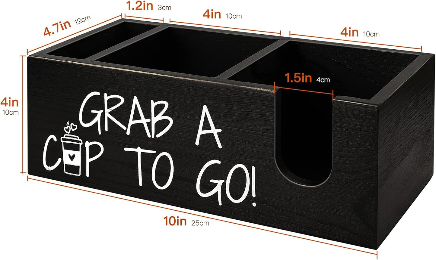 Coffee Station Organizer for Cup and lid Storage Box, Farmhouse Wood Coffee Bar Accessories Disposable Cup Holder for Counter Decor - Black