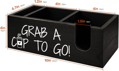 Coffee Station Organizer for Cup and lid Storage Box, Farmhouse Wood Coffee Bar Accessories Disposable Cup Holder for Counter Decor - Black