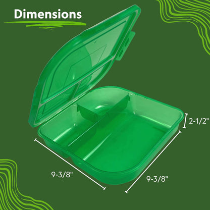 Large To-Go 3-Compartment Food Container, 9-3/8" X 9-3/8" X 2-1/2", Reusable, Microwave Safe, Smoke/Red