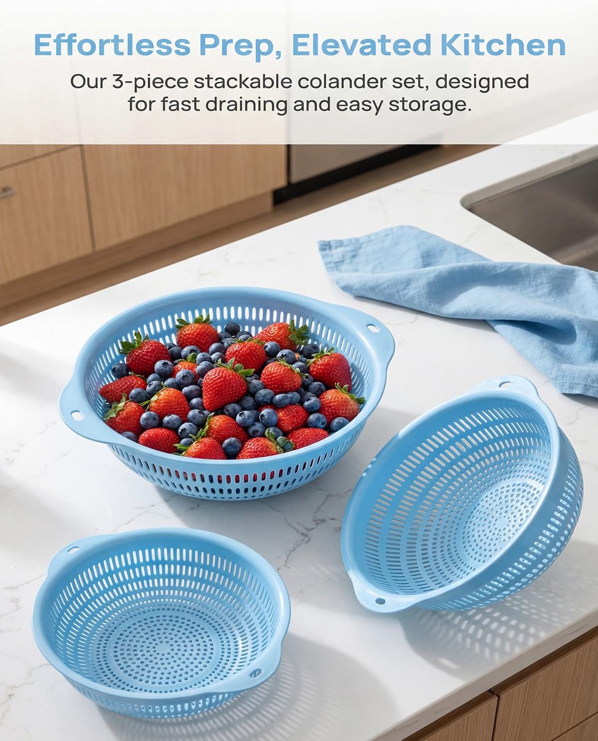 3 pcs Plastic Wash Basket Round Perforated Colander Wash Vegetables and Fruits Drain Cooked Pasta Kitchen Essentials Food Strainer Basket Strainer Kitchen Blue Yellow green red (3PCS-Green)