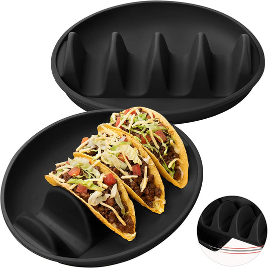 3Pack Silicone Taco Plates with Metal Reinforced Frame, AODISTUCE Silicone Taco Holders with 4 Dividers, Reusable Taco Shell Holder Taco Tray Taco Bar Serving Set for Party Taco Night, Dishwasher-Safe