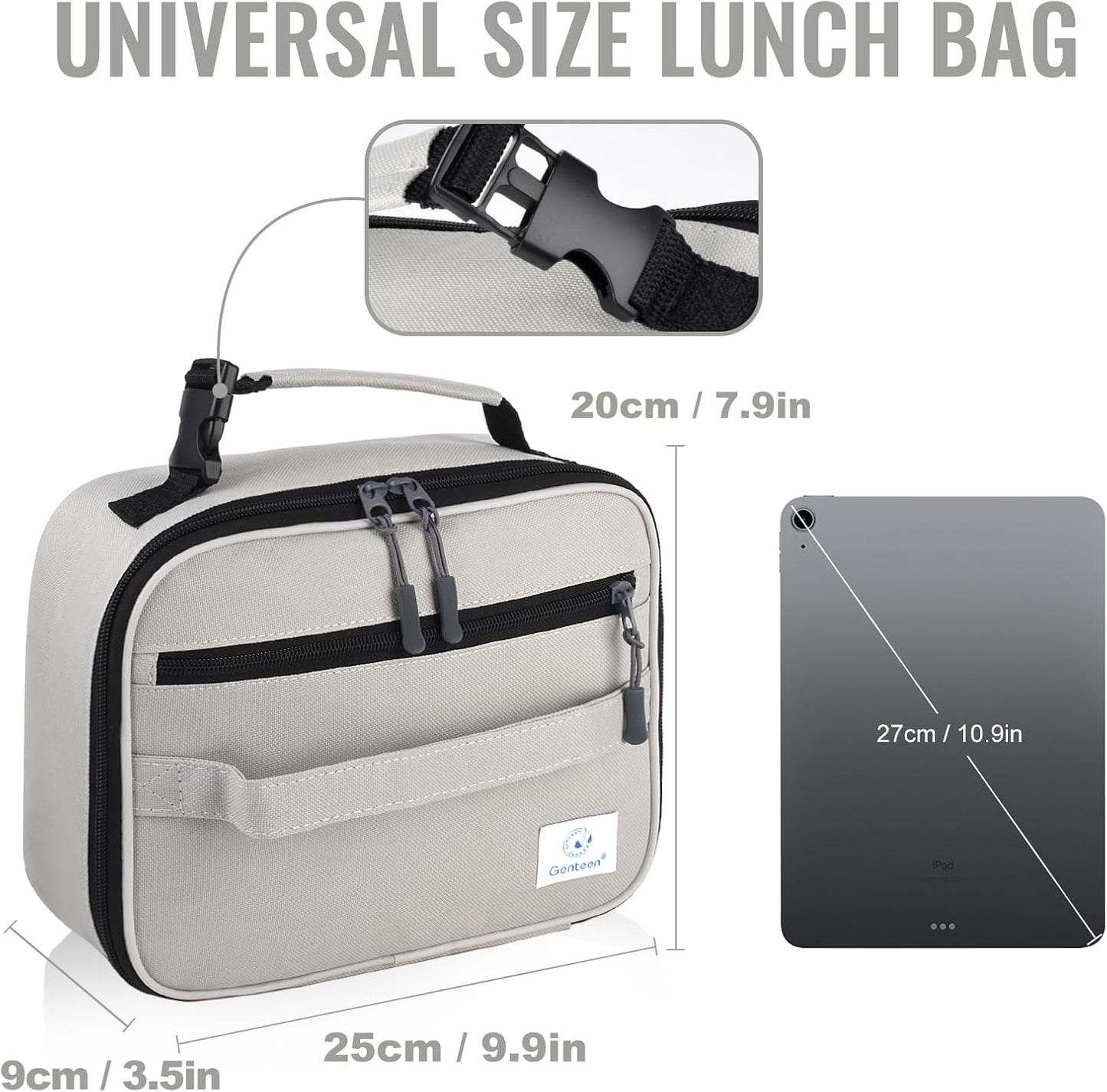 Genteen Lunch Box Kids, Insulated Lunch Bag Kids Boys Girls Back to School, Soft Lunch Box for Men Reusable Lunchbox for Office,Outdoor,School (Black)
