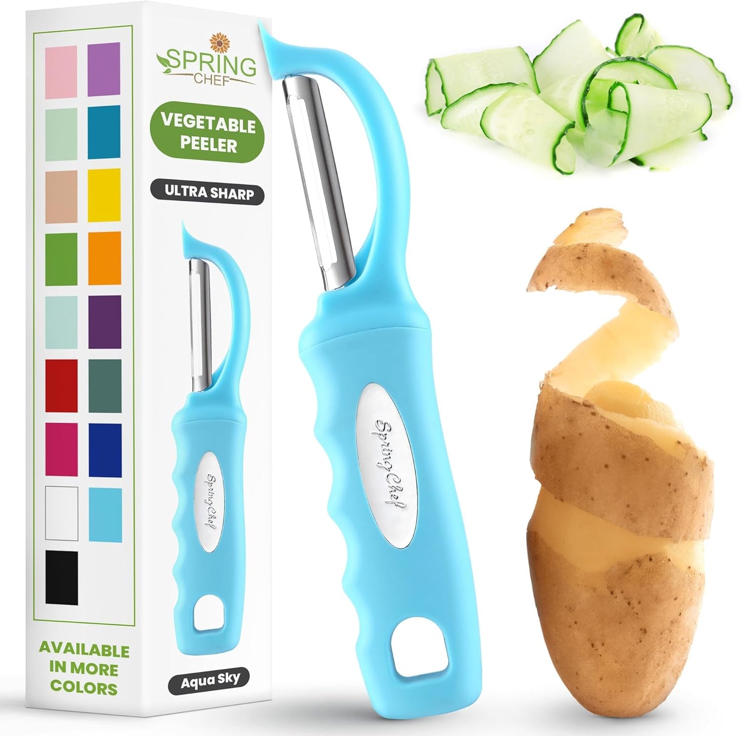 Spring Chef Premium Swivel Vegetable Peeler, Soft Grip Handle and Ultra Sharp Stainless Steel Blades - Perfect Kitchen Peeler For Veggie, Fruit, Potato, Carrot, Apple - Mango