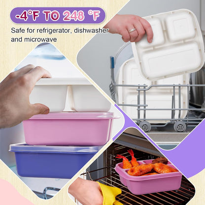 Honeydak 5 Pack Snack Containers 3 Compartment Bento Snack Boxes Divided Meal Prep Containers with Lids Reusable Adults Lunch Food Storage Box for School Work Travel(Elderberry)