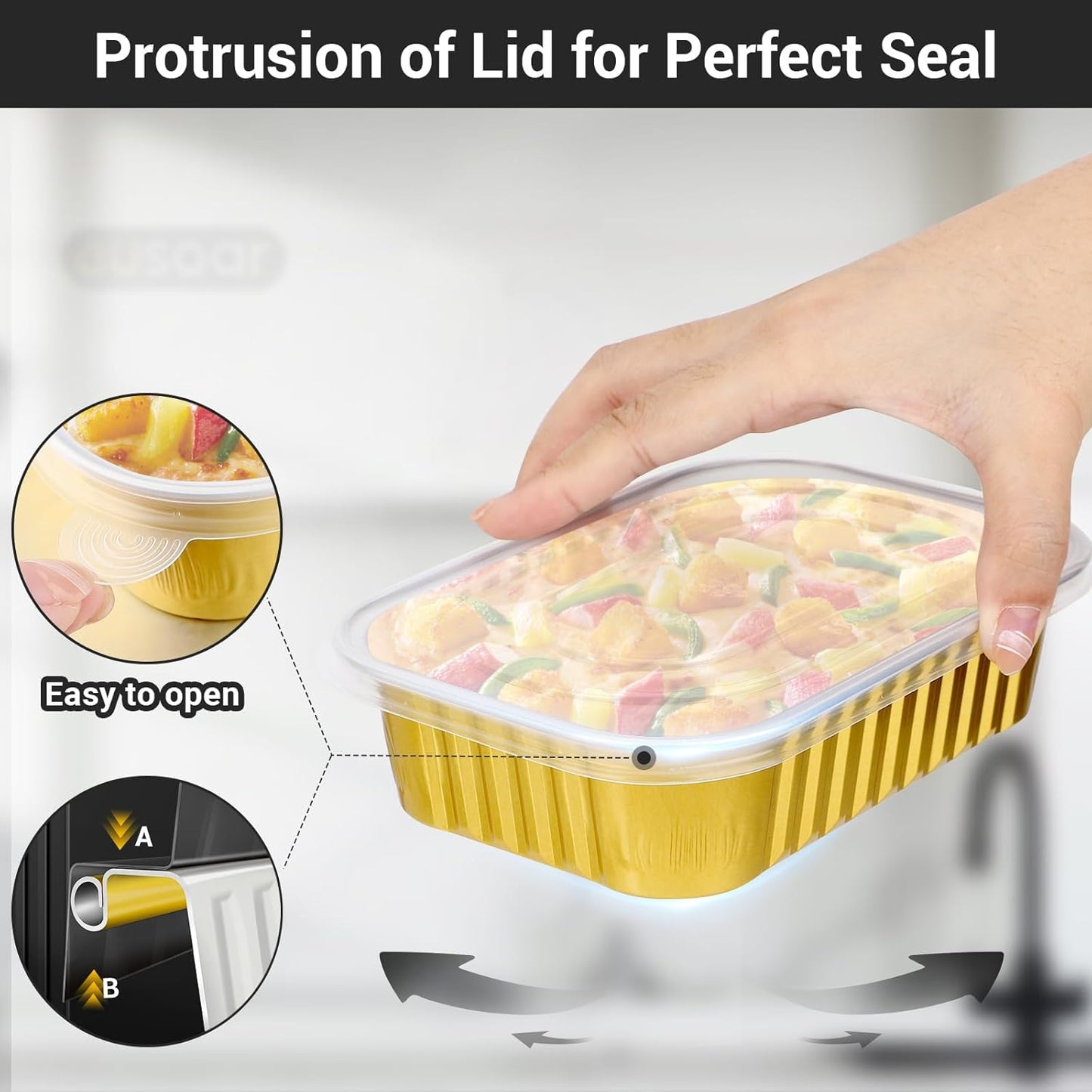 EUSOAR Aluminum Pans with Lids, 50pack 32oz Small Disposable Foil Loaf Cake Food Storage Pans, Catering Party Meal Prep Freezer Drip Pans for Microwave Oven Safe Cooking,Baking,Heating,Takeout