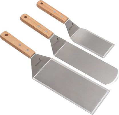 Metal Spatula Set Stainless Steel Hamburger Turner Griddle Flipper Scraper for BBQ Grill Flat Top