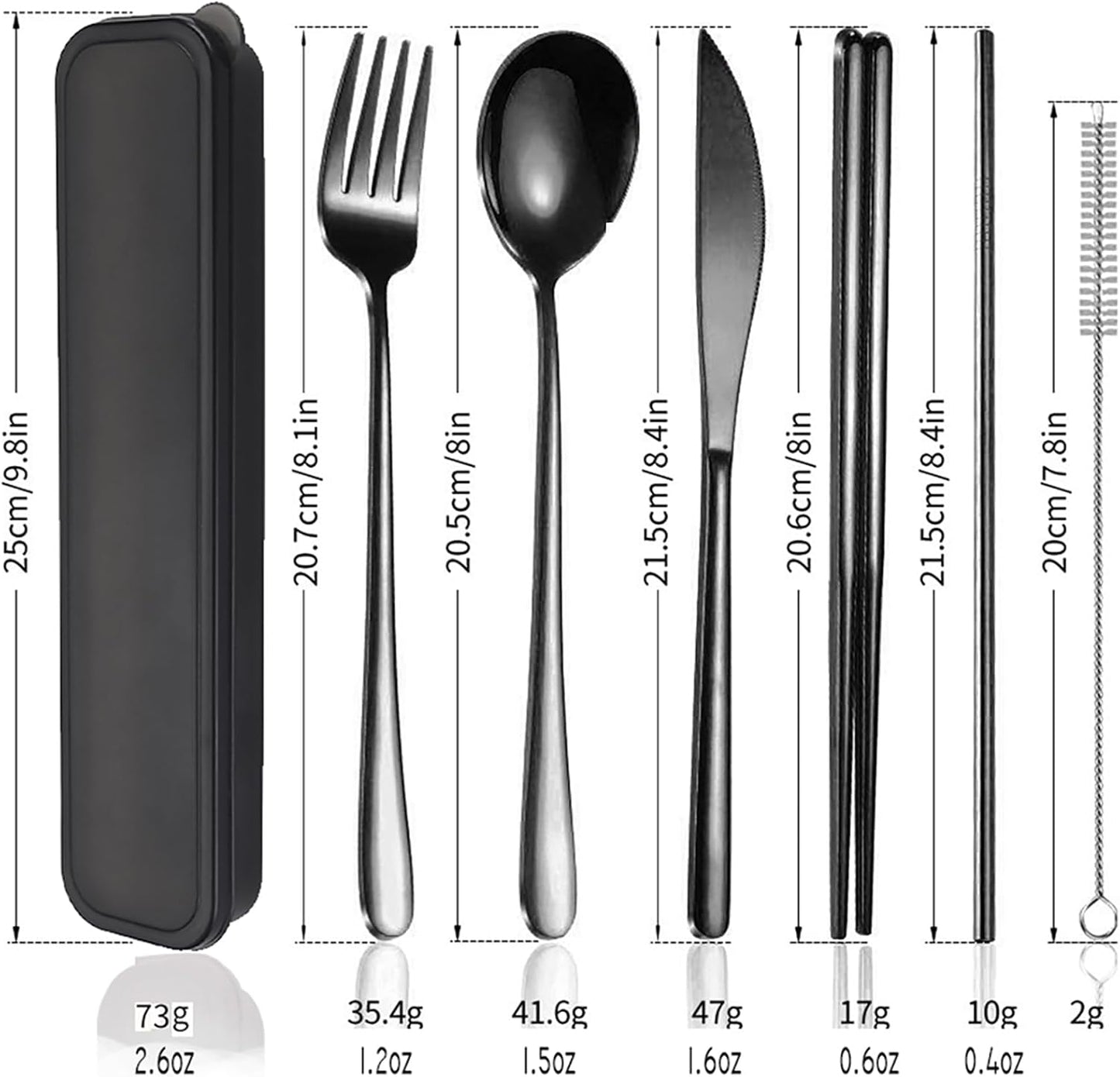 AARAINBOW 6 Pieces 18/8 Stainless Steel Flatware Set Portable Reusable Cutlery Set Travel Utensils Set Including Chopsticks Knife Fork Spoon Straws Cleaning Brush Dishwasher Safe (Green golden)
