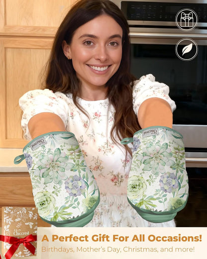 100% Thick Cotton Mini Oven Mitts Silicone Grip Lemon & Birds