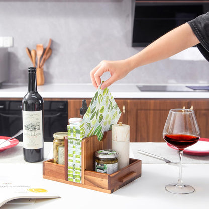 Napkin Holder for Table, Wooden Napkin Holder with Salt and Pepper Shakers Caddy, Rustic Napkin Holders for Kitchen Dining Room Table Decor, Standing Wood Napkin Dispenser for Indoor & Outdoor Use