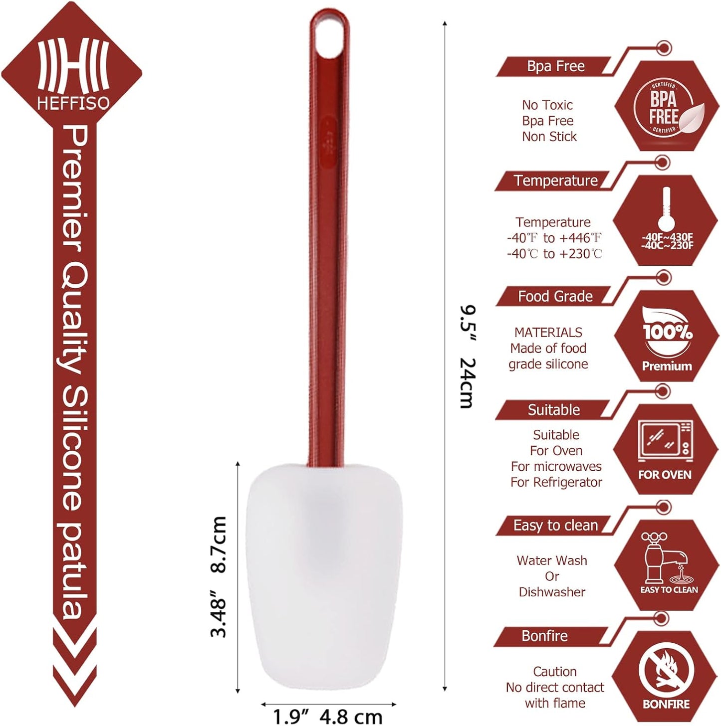 3 PCS Commercial Grade Heat Resistant Silicone Spatulas, 9.5-Inch Rubber Spatulas for Baking, Nonstick & BPA-Free