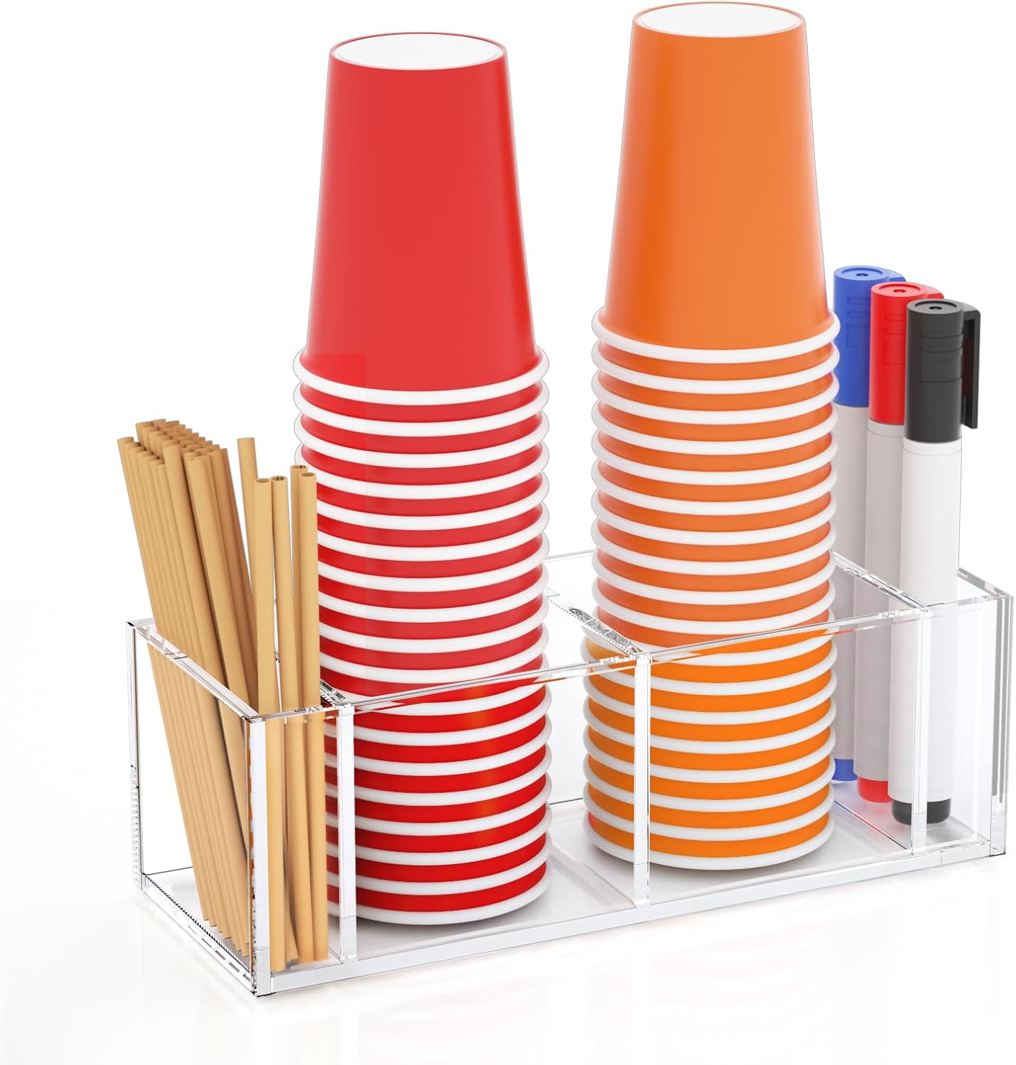 Richboom Cup Holder with Marker Slot - Plastic Cup Holder Clear Acrylic Countertop Disposable Coffee Cup Dispenser Mark Your Cup and Drink Up Party Accessory Social Gathering Housewarming Gift