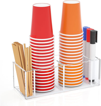 Richboom Cup Holder with Marker Slot - Plastic Cup Holder Clear Acrylic Countertop Disposable Coffee Cup Dispenser Mark Your Cup and Drink Up Party Accessory Social Gathering Housewarming Gift