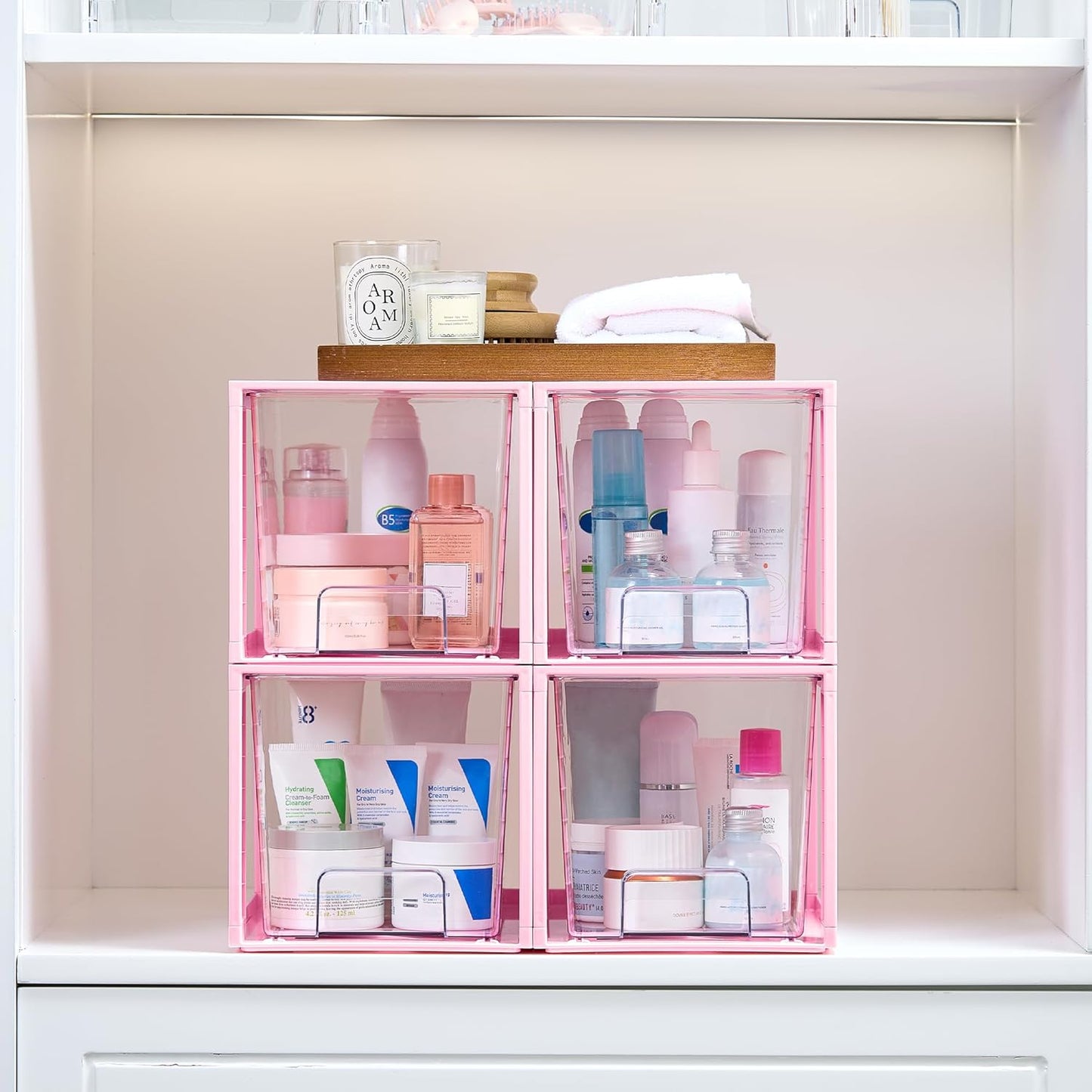 Vtopmart 8 Pack Large Stackable Storage Drawers,Clear Acrylic Drawer Organizers with Handles, Easily Assemble for Fridge, Bathroom,Kitchen Undersink,Cabinet,Pantry Organization and Storage