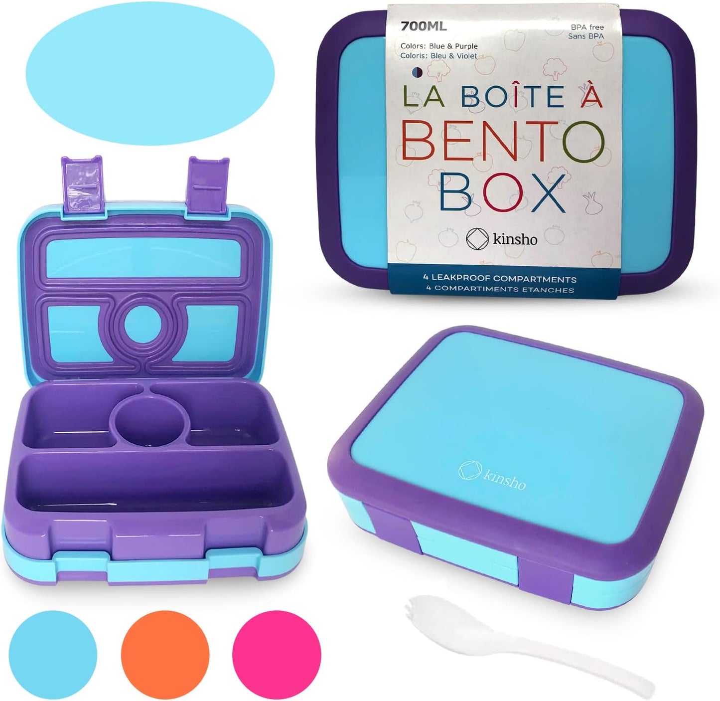 Kids Lunch Box - Bento Box for Boys Toddler Daycare, 4 Portion Sections with Lid, Snack Container Pre-School Kid Lunches Toddlers Removable Tray BPA Free, 3+ Years Old, Blue Rocket Dinosaur