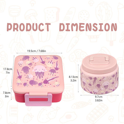 JXXM Bento Lunch Box for Kids With 8oz Soup thermo,Leak-proof Lunch Containers with 5 Compartment,thermo Food Jar and Lunch Bag, Food Containers for School (A-Blue(Extreme Locomotive))
