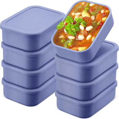 Nuogo 8 Pcs 2 Cup Silicone Freezer Trays with Lid Silicone Soup Freezer Molds Rectangle Soup Containers Reusable Food Preserving Tray Freezing Ice Trays for Soups Sauces Stews(Blue)