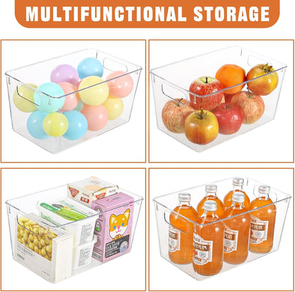Freebat 12 Pack Middle Organizers and Storage, Pantry Organization and Storage Bins, Cabinet Organizer, Clear Plastic Storage Containers with Handle，Acrylic Storage Bins for Cabinet, Fridge
